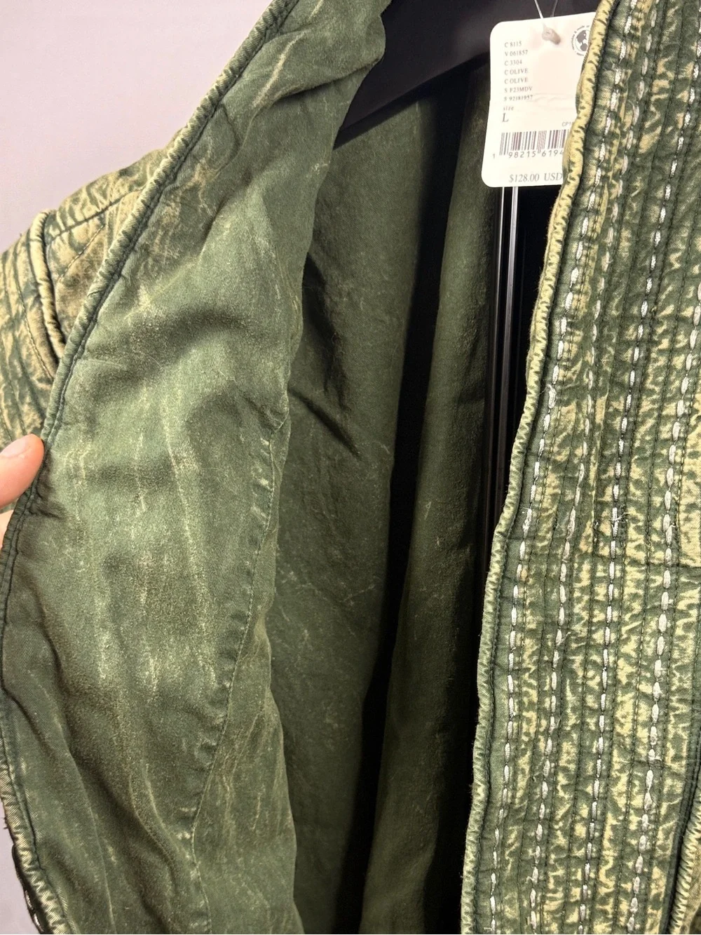 Free People x Llani Rare Quilted Oversized Vest in Olive Green Large NWT